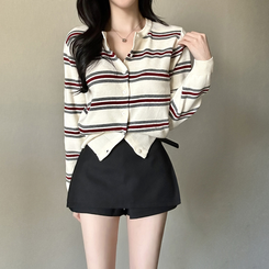 イカラーストライプカーディガン IVORY