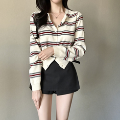 イカラーストライプカーディガン IVORY