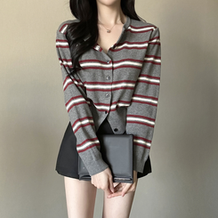 イカラーストライプカーディガン GREY