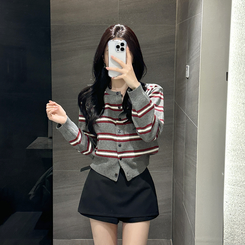 イカラーストライプカーディガン GREY