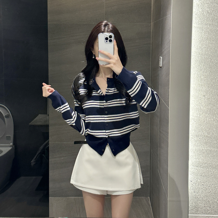 イカラーストライプカーディガン DARK BLUE