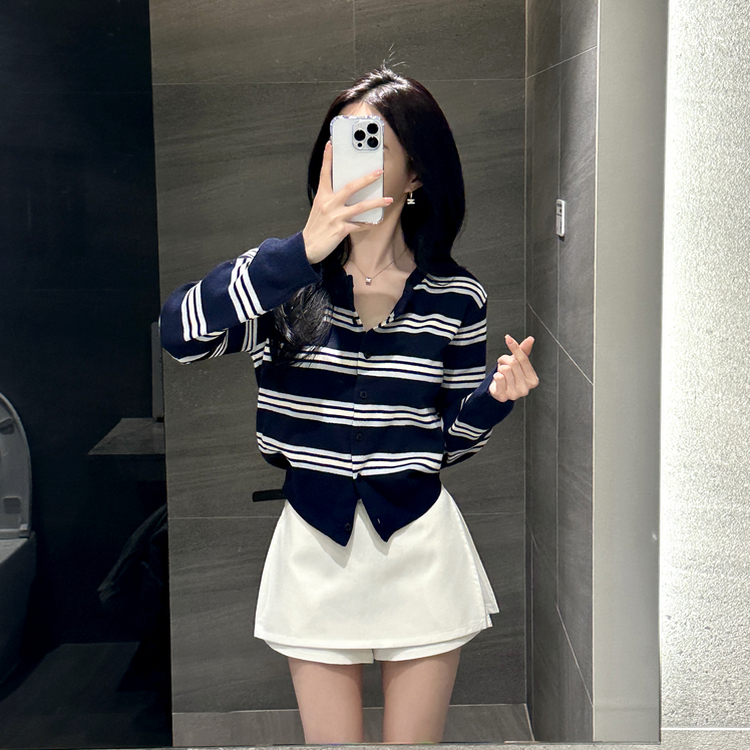 イカラーストライプカーディガン DARK BLUE