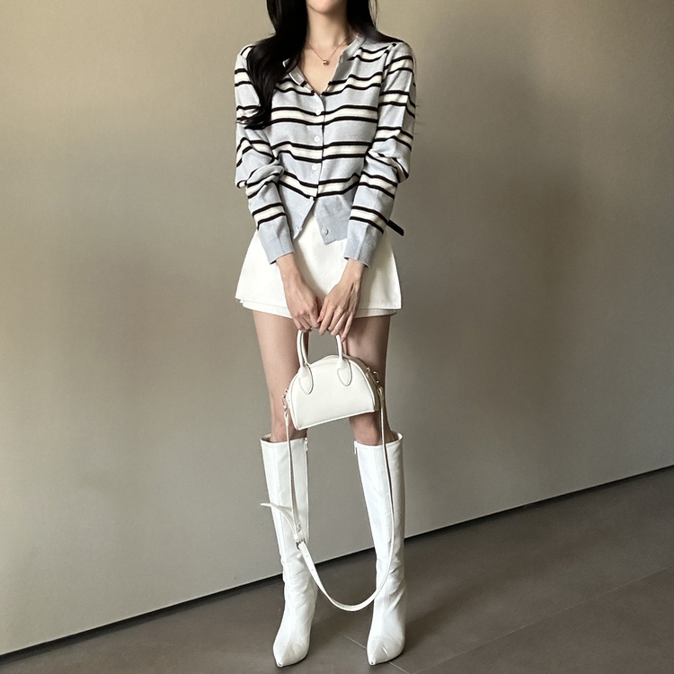 イカラーストライプカーディガン SKY BLUE