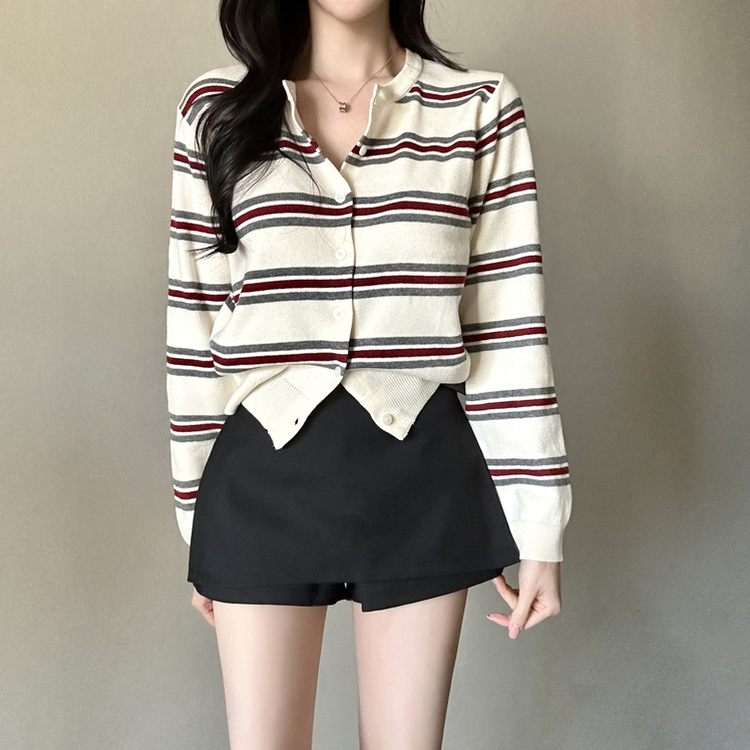 イカラーストライプカーディガン IVORY