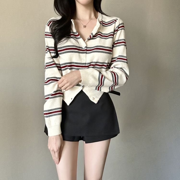 イカラーストライプカーディガン IVORY