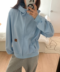 ミニレザーUSAハイネックフードジップアップ(5color) SKY BLUE