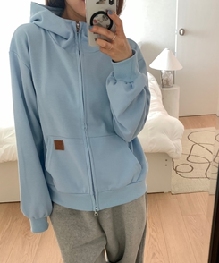 ミニレザーUSAハイネックフードジップアップ(5color) SKY BLUE