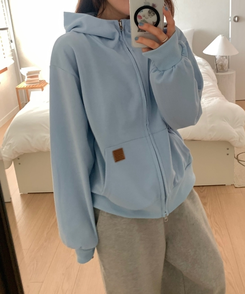 ミニレザーUSAハイネックフードジップアップ(5color) SKY BLUE