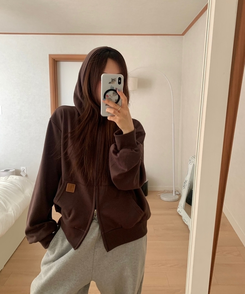 ミニレザーUSAハイネックフードジップアップ(5color) BROWN
