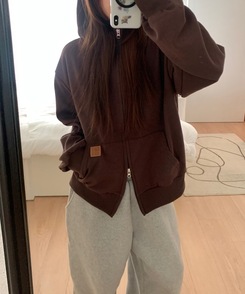 ミニレザーUSAハイネックフードジップアップ(5color) BROWN