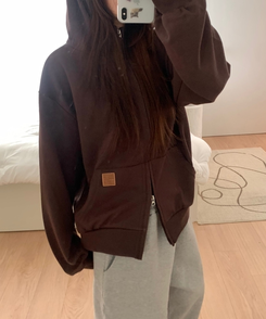 ミニレザーUSAハイネックフードジップアップ(5color) BROWN