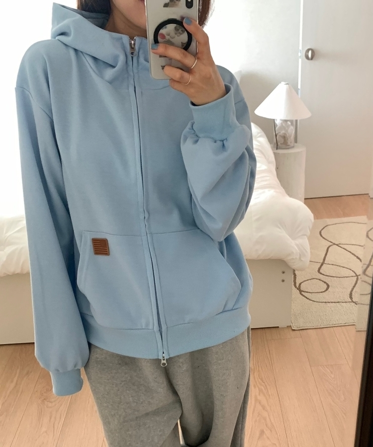 ミニレザーUSAハイネックフードジップアップ(5color) SKY BLUE