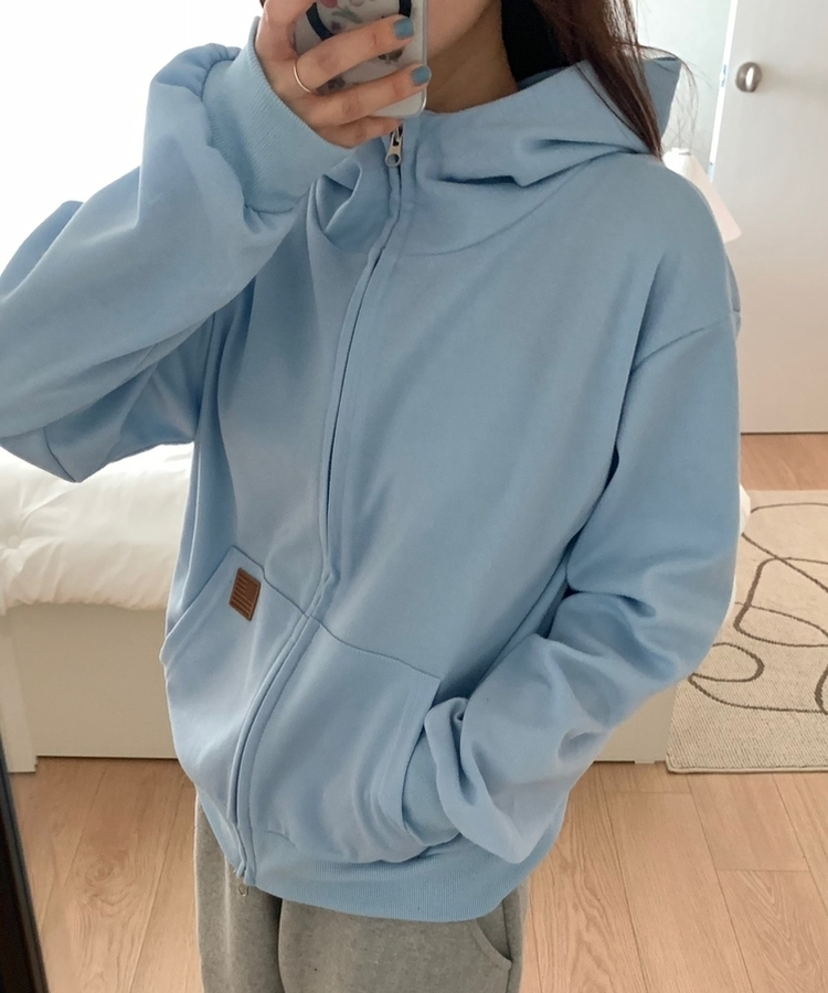 ミニレザーUSAハイネックフードジップアップ(5color) SKY BLUE