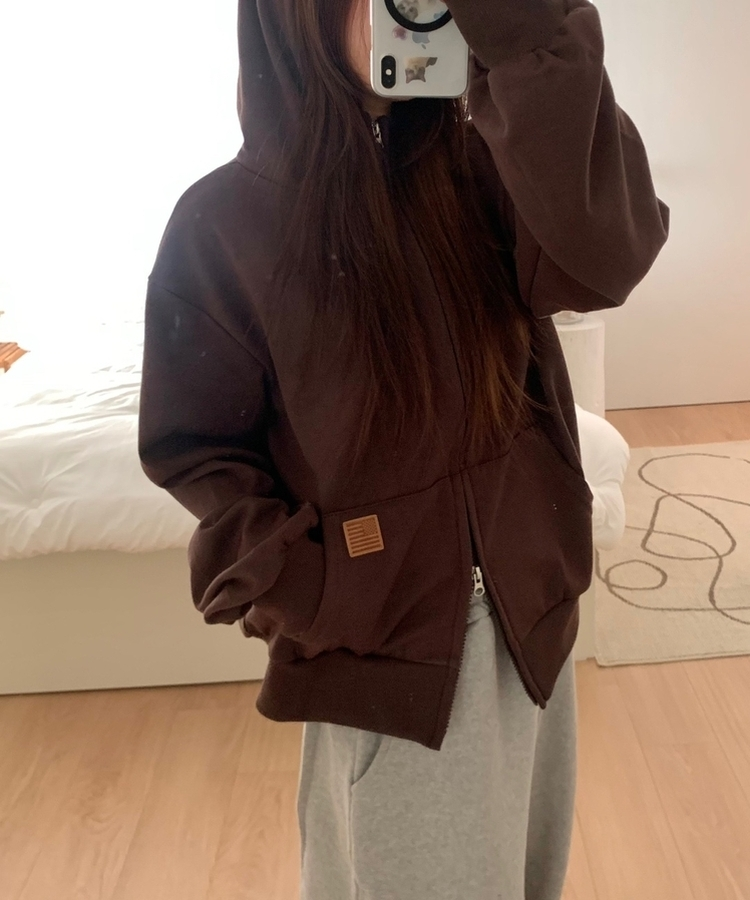 ミニレザーUSAハイネックフードジップアップ(5color) BROWN
