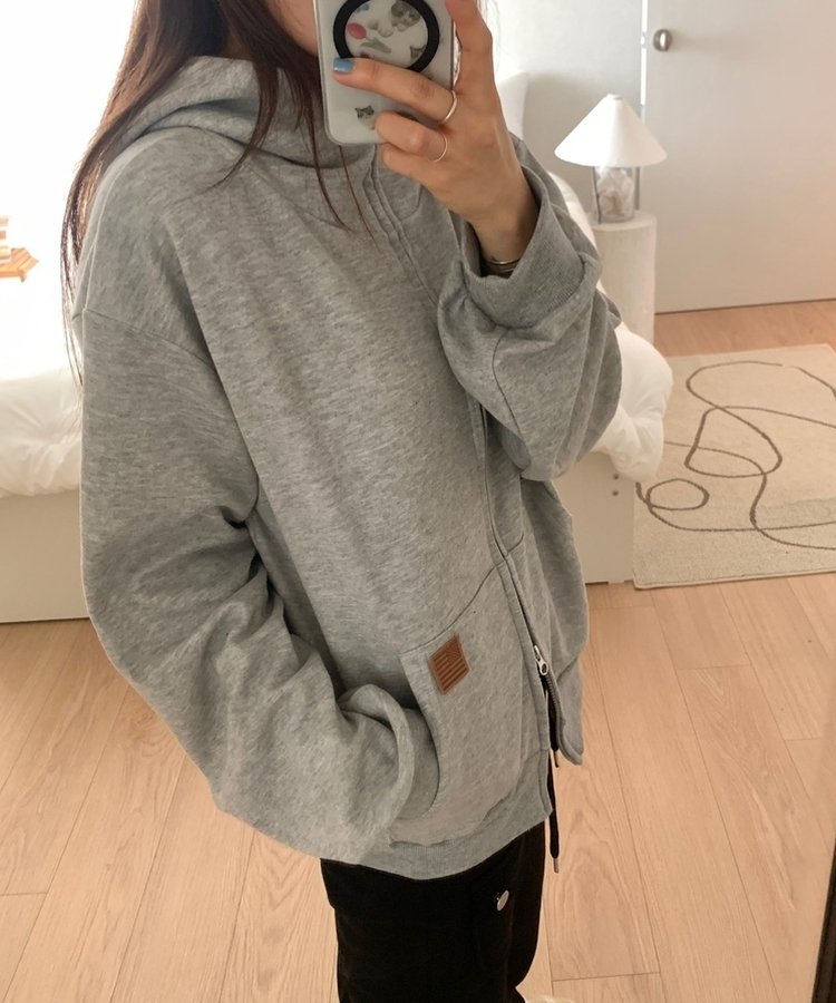 ミニレザーUSAハイネックフードジップアップ(5color) MELANGE