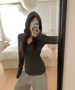 Vネックボタンシャーリングフード(6color) MOCHA