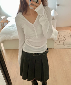 Vネックボタンシャーリングフード(6color) IVORY