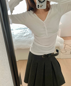 Vネックボタンシャーリングフード(6color) IVORY