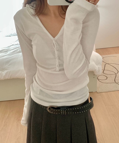 Vネックボタンシャーリングフード(6color) IVORY