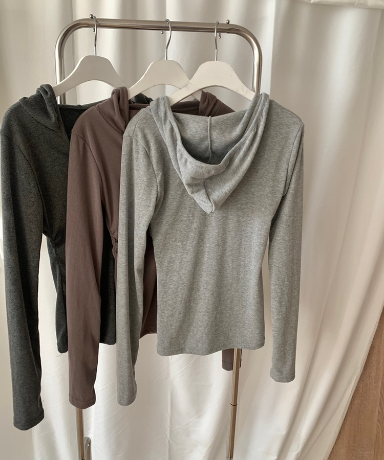 Vネックボタンシャーリングフード(6color)