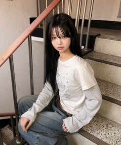 レイヤードスター刺繍長袖Tシャツ OATMEAL