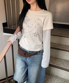 レイヤードスター刺繍長袖Tシャツ OATMEAL