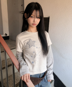 レイヤードスター刺繍長袖Tシャツ OATMEAL