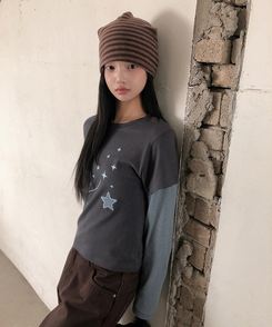 レイヤードスター刺繍長袖Tシャツ CHARCOAL