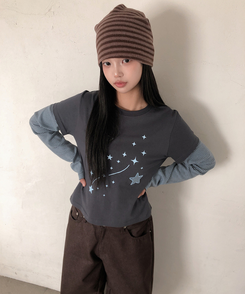 レイヤードスター刺繍長袖Tシャツ CHARCOAL