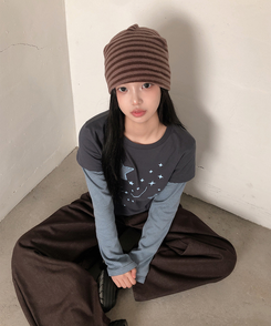 レイヤードスター刺繍長袖Tシャツ CHARCOAL