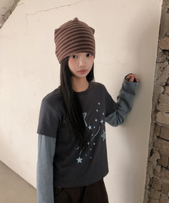 レイヤードスター刺繍長袖Tシャツ CHARCOAL