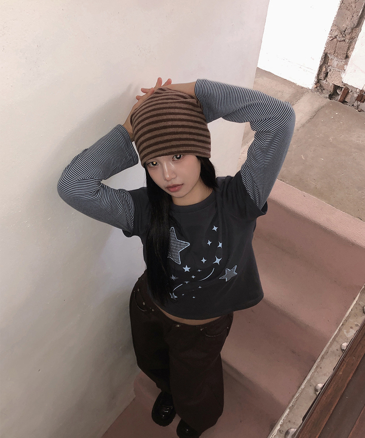 レイヤードスター刺繍長袖Tシャツ CHARCOAL