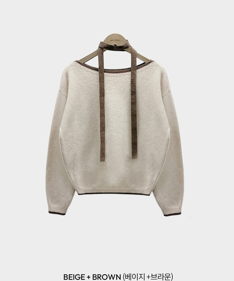 구름을 니트로 담는다면베스킨 배색 입술넥 니트 초커