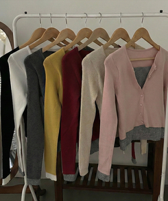 미닛 이중 레이어드 싸개단추 골지 가디건