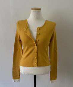 미닛 이중 레이어드 싸개단추 골지 가디건