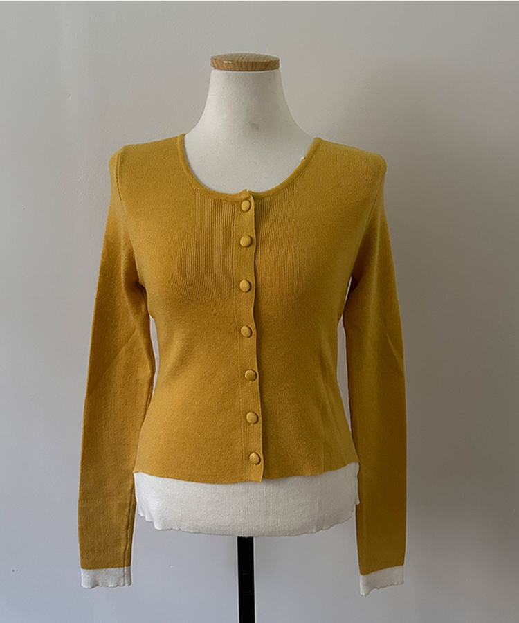 미닛 이중 레이어드 싸개단추 골지 가디건