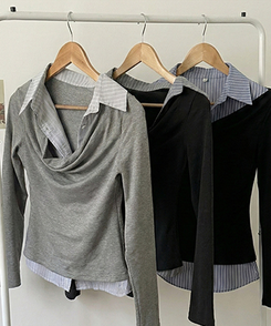 사라 셔츠 드레이프 레이어드 티셔츠