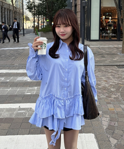 ストライプフリルデザインシャツ SKY BLUE