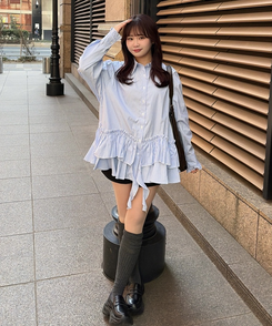 ストライプフリルデザインシャツ SKY BLUE