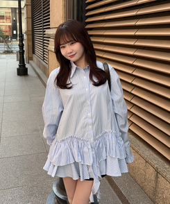 ストライプフリルデザインシャツ SKY BLUE