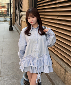 ストライプフリルデザインシャツ SKY BLUE