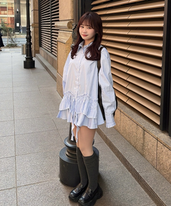 ストライプフリルデザインシャツ SKY BLUE