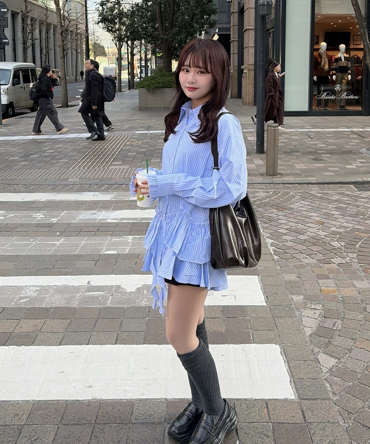 ストライプフリルデザインシャツ SKY BLUE