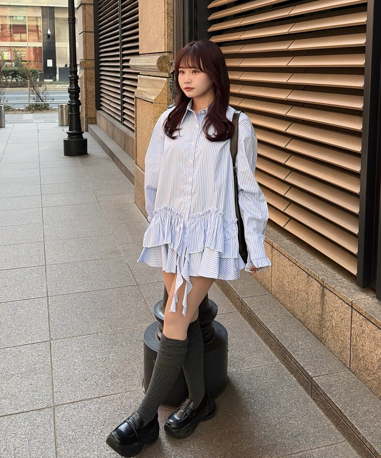 ストライプフリルデザインシャツ SKY BLUE