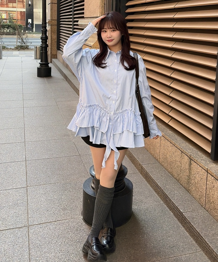 ストライプフリルデザインシャツ SKY BLUE