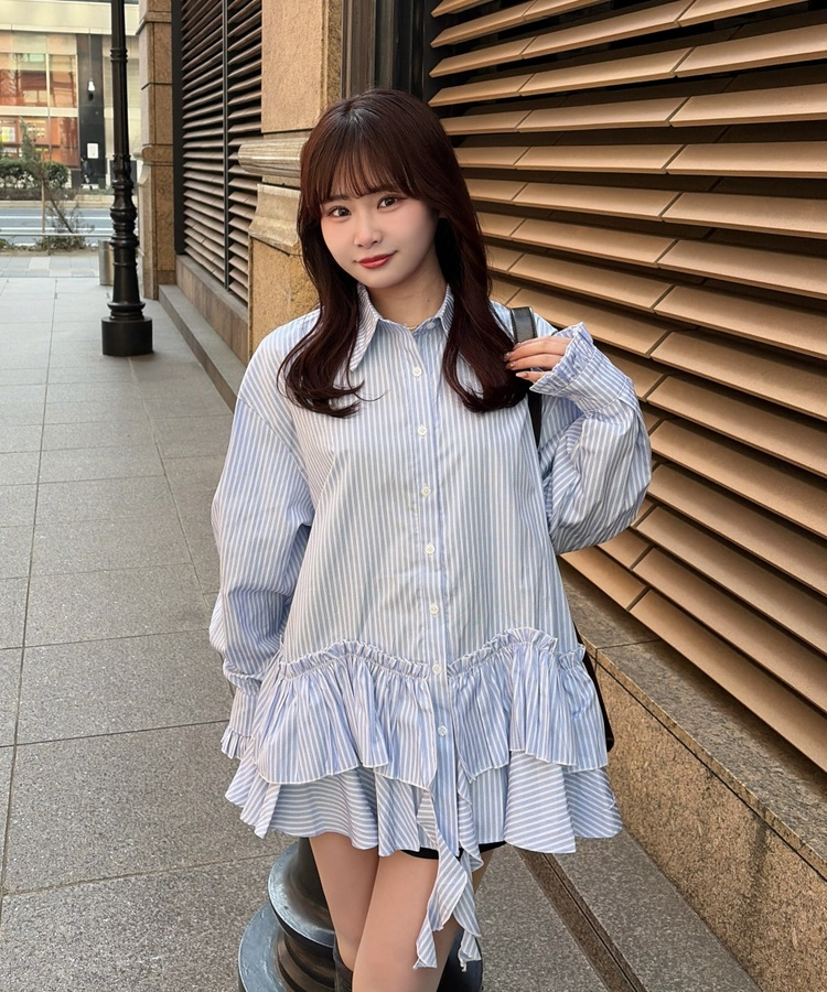 ストライプフリルデザインシャツ SKY BLUE
