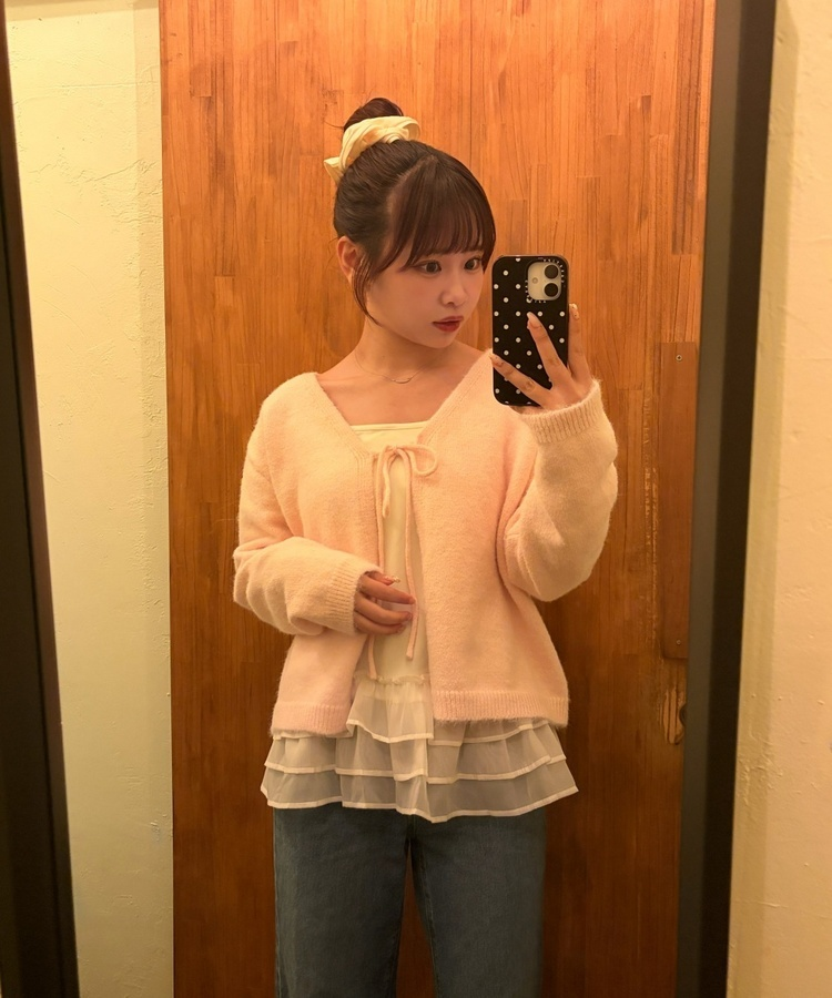 니트 리본 가디건 핑크