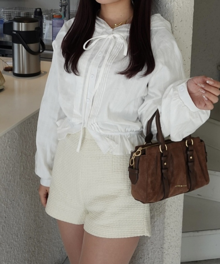 핀턱 후드 블라우스 아이보리