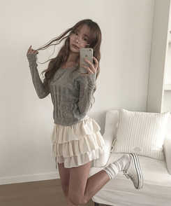 シースルーリブVネックニット(5color) LIGHT GREY