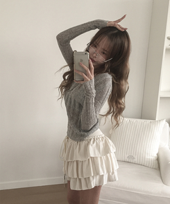 シースルーリブVネックニット(5color) LIGHT GREY